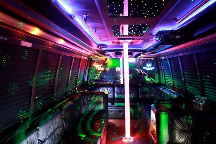 image if party bus interior with lighting pole