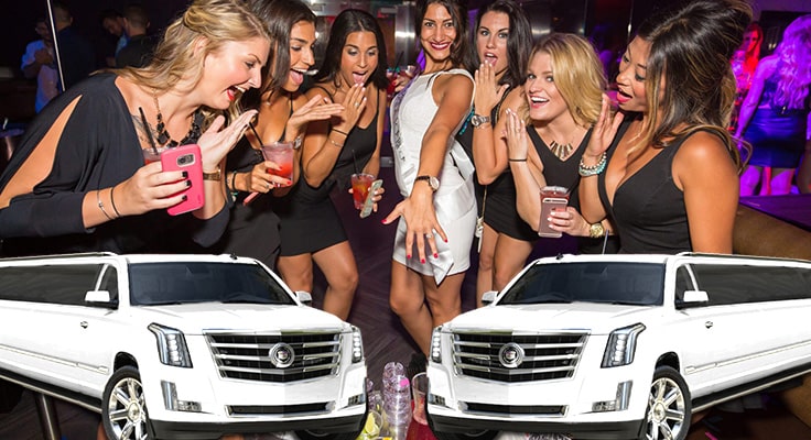 image showing collage for bachelorette party with limousines