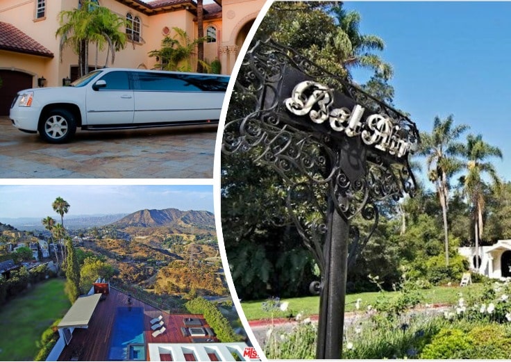 image is showing a collage of bel air sign, and hills views