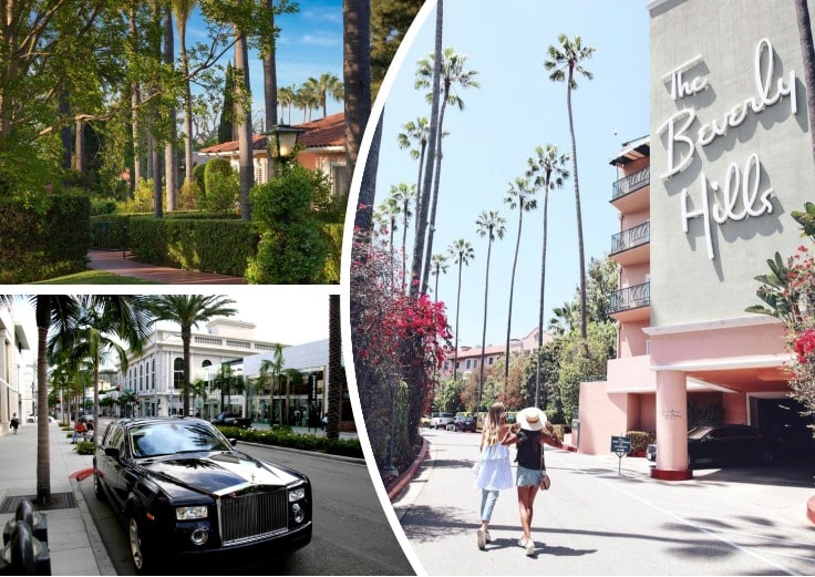 image is showing two girls near Beverly Hills hotel and black limo