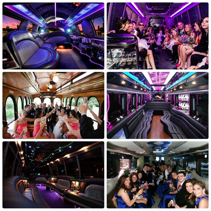 image is showing collage about limo party in Los Angeles City at night time