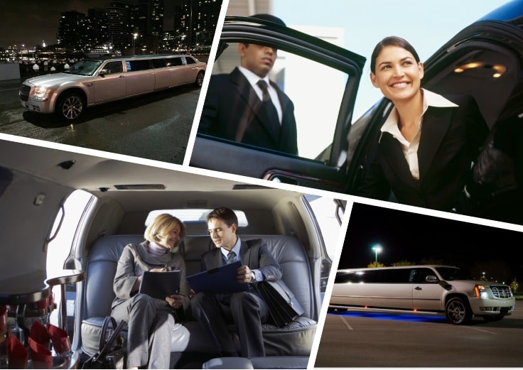 image is showing a collage about bussines travel and corporate limousines