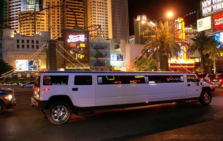 image is showing white stretch Hammer Limousine in Las Vegas