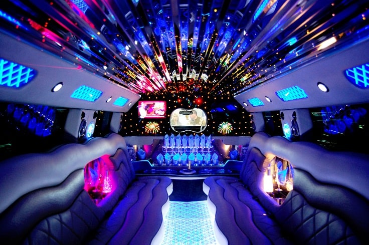 image is showing blue interior limousine