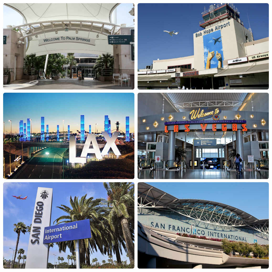 image is showing collage about airports in California and Nevada