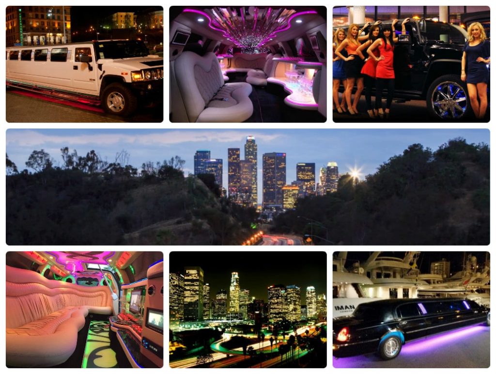 image is showing collage about limo party in Los Angeles City at night time