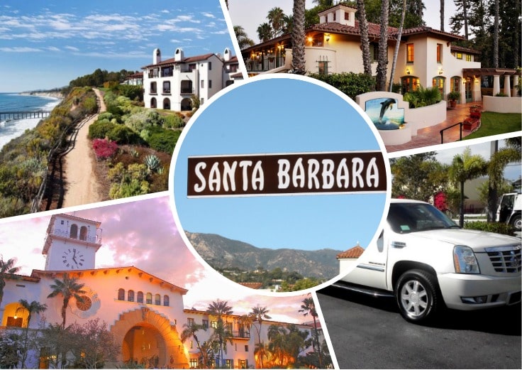 image is showing a collage about Santa Barbara and party bus tours