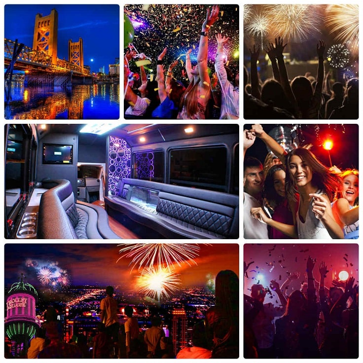 image is showing a collage about parties in Sacramento