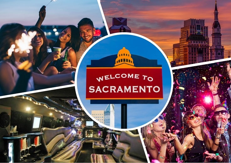 image is showing a collage about parties in Sacramento