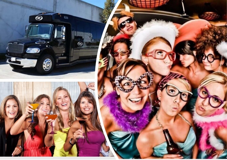 image is showing collage about party bus in Santa Barbara