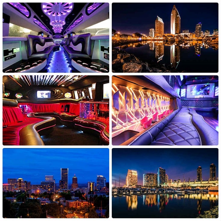 image is showing collage about San Diego City at night time