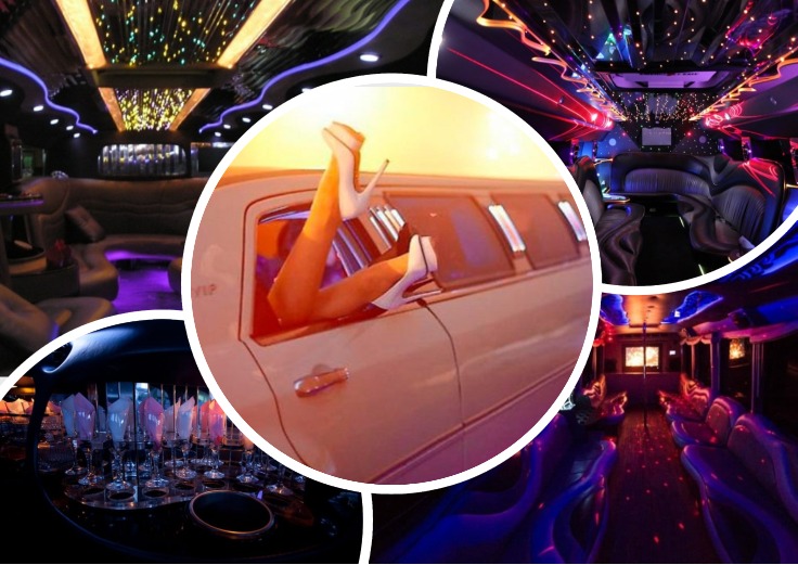 image is showing a collage of the interiors of luxury limo in Los Angeles