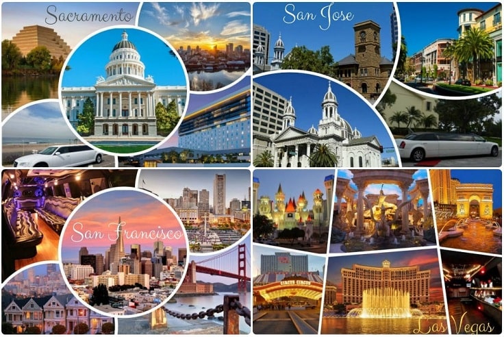 image is showing collage about limo services collages in Las Vegas and San Jose