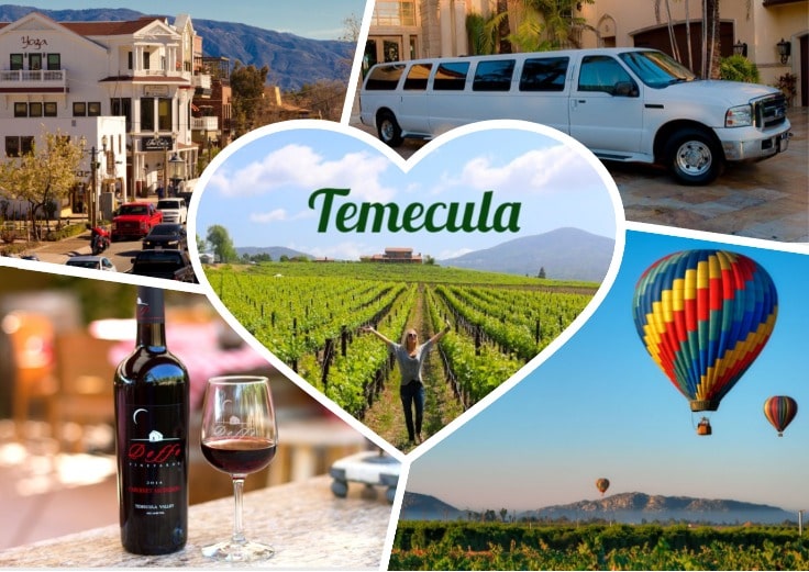 image is showing collage about temecula views and white limo