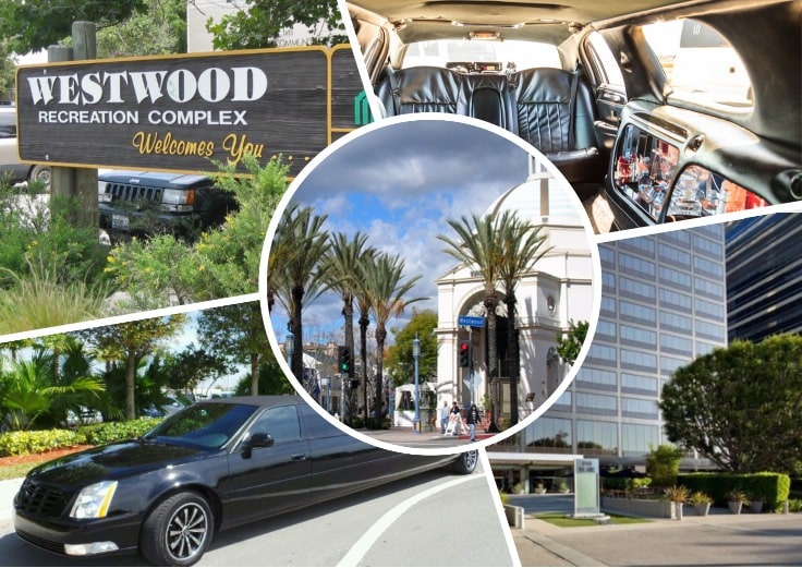 image is showing a collage about Westwood views and black limo