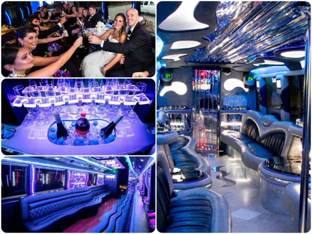 image is showing a collage about party bus parties in Los Angeles